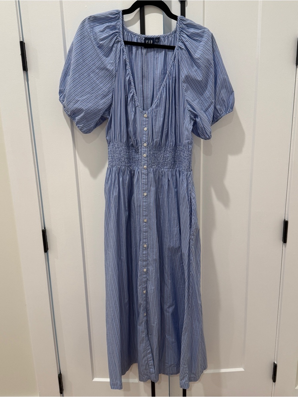 Gap - puff sleeve midi dress - blue stripe - L - Picture 4 of 6